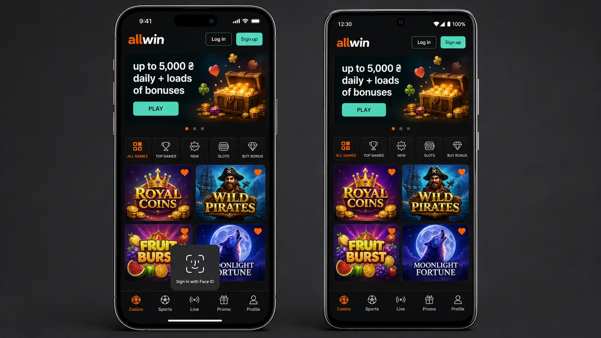 Allwin Bet mobile PWA version with Face ID sign-in