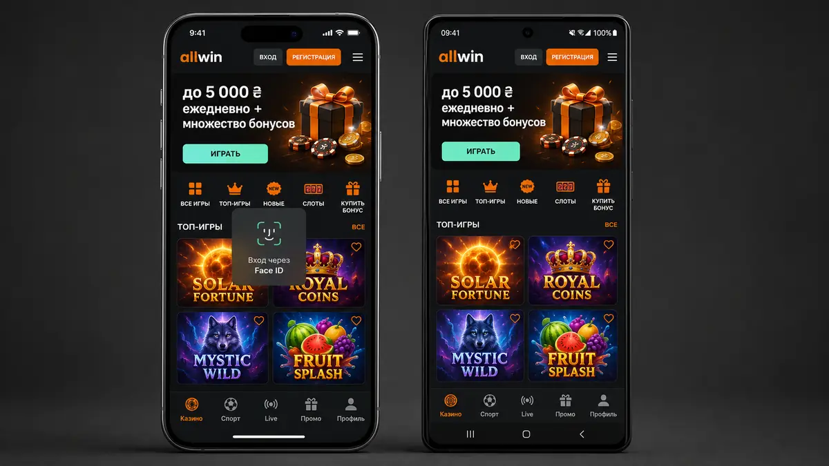 Мобильная PWA-версия Allwin Bet со входом через Face ID